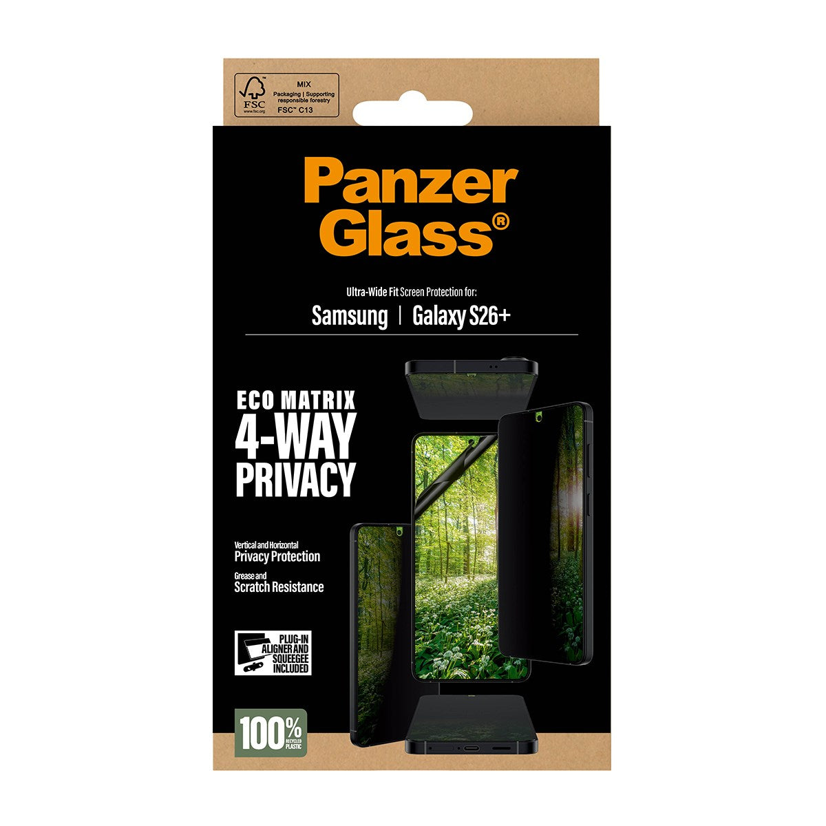 PanzerGlass® ECO MATRIX 4-Way Privacy Displayschutz Samsung Galaxy S26+ | Ultra-Wide Fit